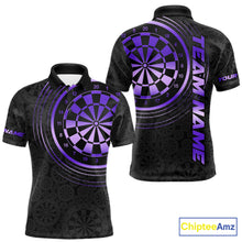 Load image into Gallery viewer, Black &amp; Purple Gradient Dartboard Mens Dart Polo Quarter Zip Shirts Custom Team Name Dart Jerseys NYN3632