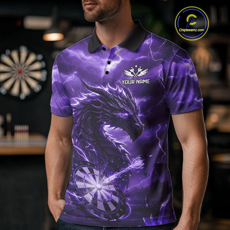 Lightning Dragon Purple Dartboard Custom Dart Men Polo Shirt Outfits Dart Jerseys NYN1786