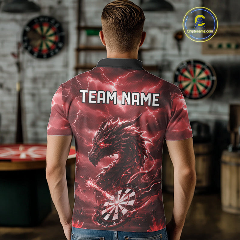 Lightning Dragon Red Dartboard Custom Dart Men Polo Shirt Outfits Dart Jerseys NYN1788