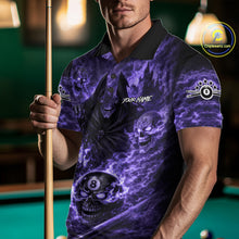 Load image into Gallery viewer, Fire Flames Purple Grim Reaper Skull 8 Ball Pool Men Billiard Shirt Personalized Billiard Team Names NYN2736