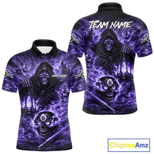 Load image into Gallery viewer, Fire Flames Purple Grim Reaper Skull 8 Ball Pool Men Billiard Shirt Personalized Billiard Team Names NYN2736