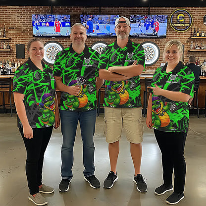 Green Grafffiti Play Darts Polo & Quarter Zip Shirt Personalized Funny Crocodile Women Darts Jersey NYN2948