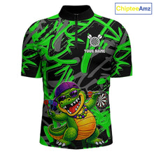 Load image into Gallery viewer, Green Grafffiti Play Darts Polo &amp; Quarter Zip Shirt Personalized Funny Crocodile Men Darts Jersey NYN2948