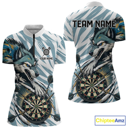 Personalized Cracked Darts Polo & Quarter Zip Shirt Custom Funny Wolf Claws Darts Attire For Women NYN2950