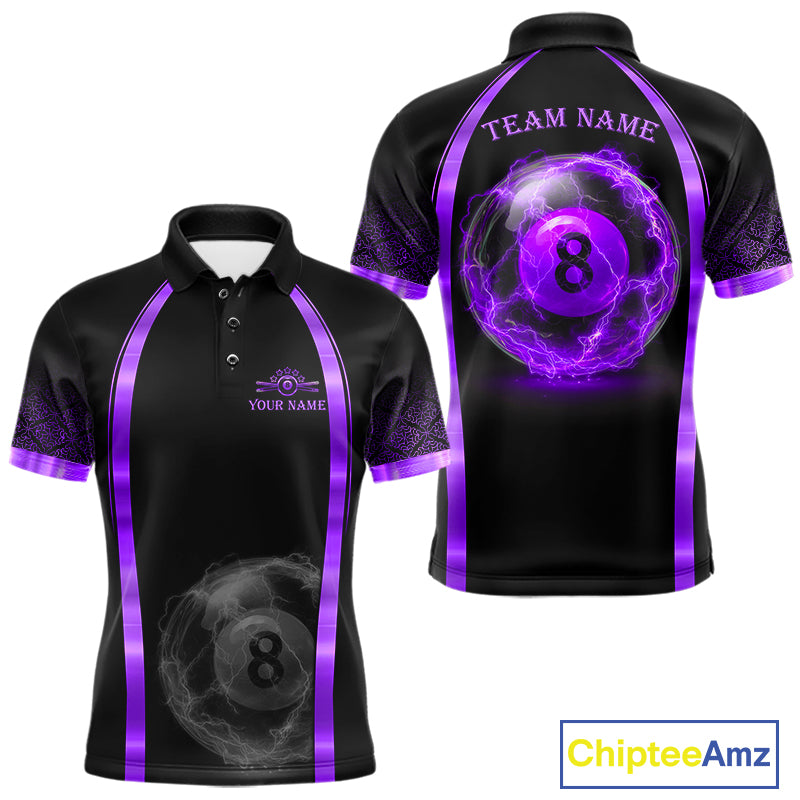 Black&Purple Thunder Lightning 8 Ball Pool Billiard Jerseys For Men Custom Billiard Team Shirt NYN3158