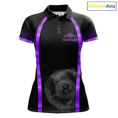 Black&Purple Thunder Lightning 8 Ball Pool Billiard Jerseys For Women Custom Billiard Team Shirt NYN3158