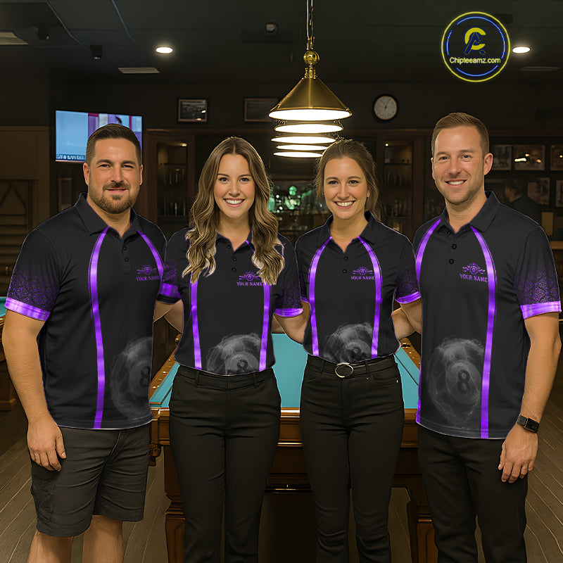 Black&Purple Thunder Lightning 8 Ball Pool Billiard Jerseys For Men Custom Billiard Team Shirt NYN3158