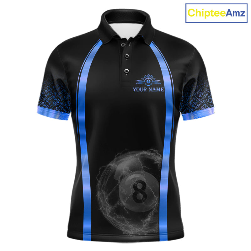 Black&Blue Thunder Lightning 8 Ball Pool Billiard Jerseys For Men Custom Billiard Team Shirt NYN3159