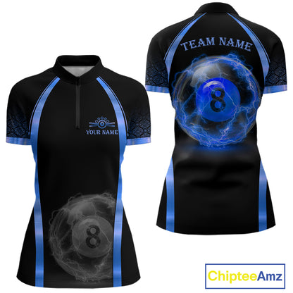 Black&Blue Thunder Lightning 8 Ball Pool Billiard Jerseys For Women Custom Billiard Team Shirt NYN3159