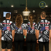 Load image into Gallery viewer, Men women billiard team wearing Black White Grunge patriotic pool uniforms