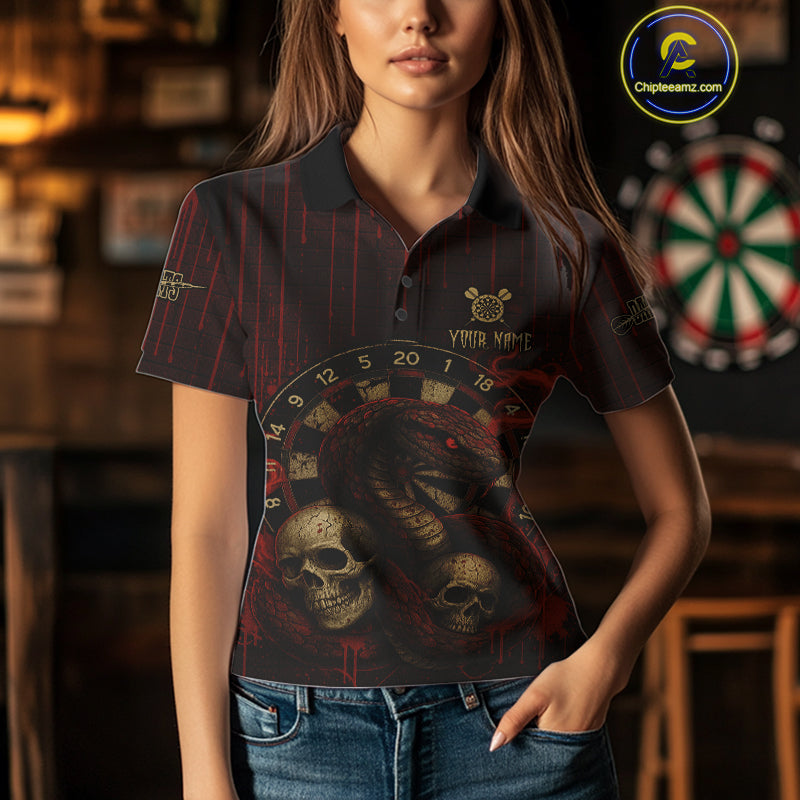 Red Dripping Cobra Dartboard Custom Women Polo Darts Shirt Grunge Skull Darts Jersey NYN1796