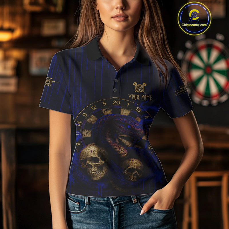 Blue Dripping Cobra Dartboard Custom Women Polo Darts Shirt Grunge Skull Darts Jersey NYN1798