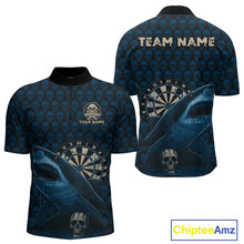 Load image into Gallery viewer, Blue Dripping Cobra Dartboard Custom Men's Quarter-Zip Darts Shirt Grunge Skull Darts Jersey NYN1799