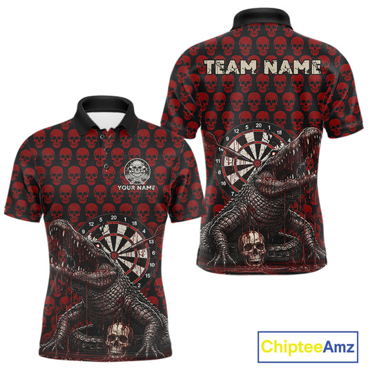 Funny Shark Blue Grunge Dartboard Custom Men's Polo Darts Shirt Skull Darts Jersey NYN1800