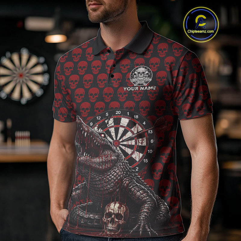 Funny Shark Blue Grunge Dartboard Custom Men's Polo Darts Shirt Skull Darts Jersey NYN1800
