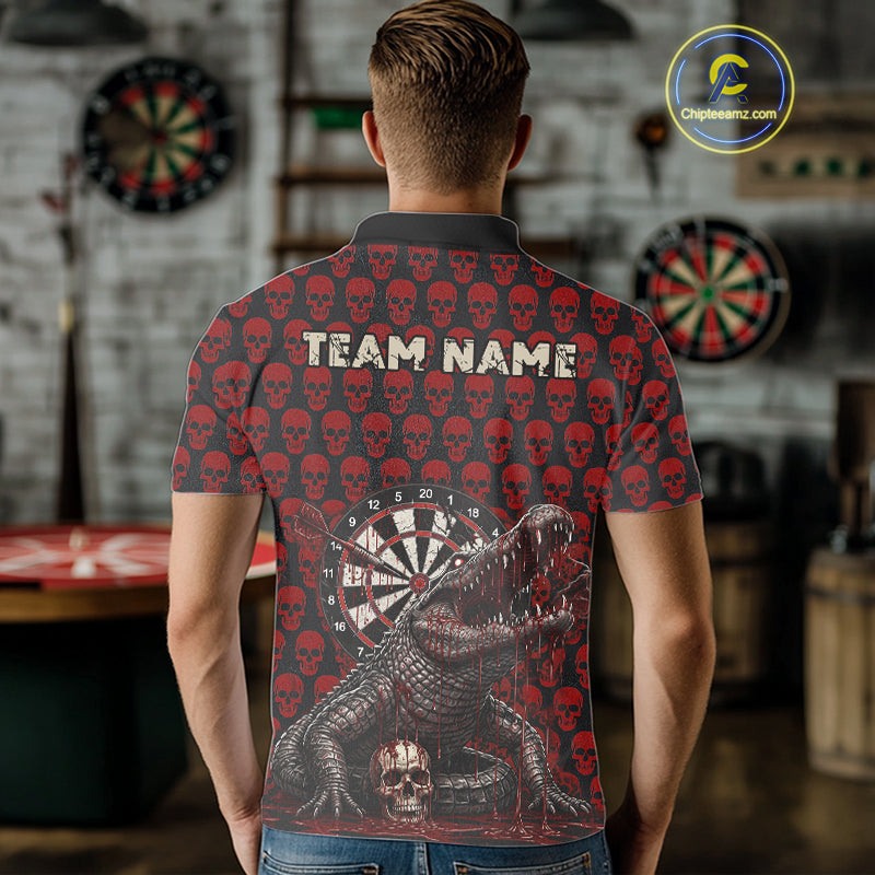 Funny Shark Blue Grunge Dartboard Custom Men's Polo Darts Shirt Skull Darts Jersey NYN1800