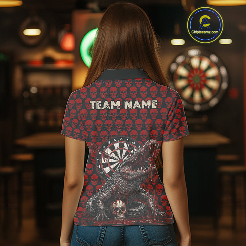 Funny Shark Blue Grunge Dartboard Custom Women Polo Darts Shirt Skull Darts Jersey NYN1800