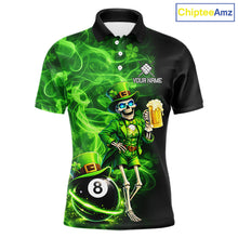 Load image into Gallery viewer, Fire Flame Shamrock Skeleton St Patrick's Day Men Billiard Shirts Custom Pool 8 Balls Billiard Attire NYN2741