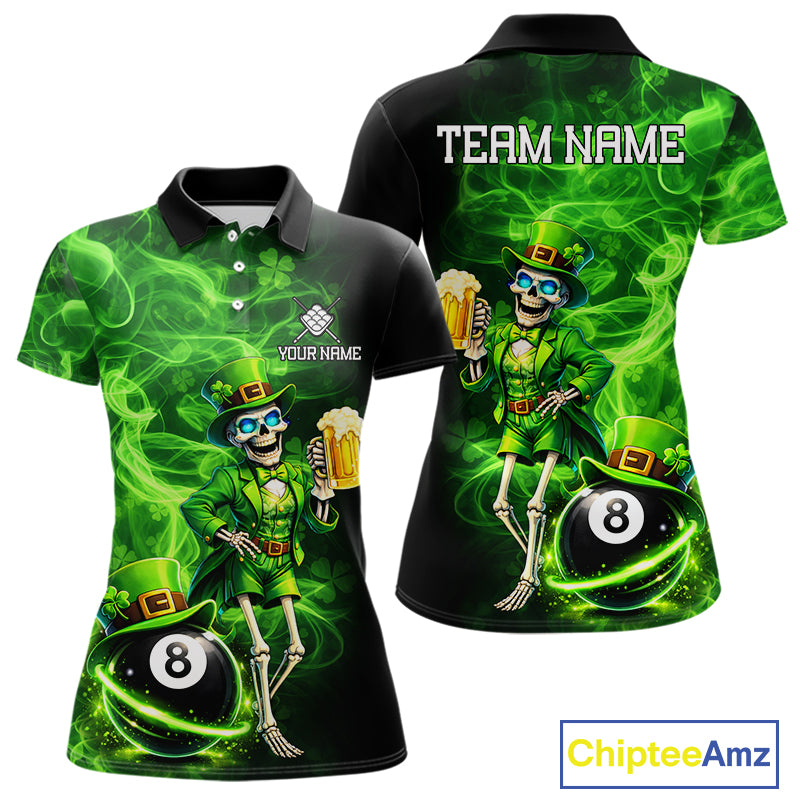 Fire Flame Shamrock Skeleton St Patrick's Day Women Billiard Shirts Custom Pool 8 Balls Billiard Attire NYN2741