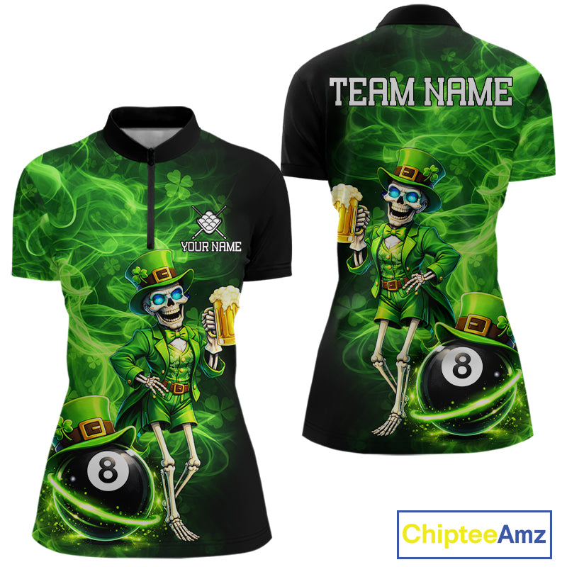 Fire Flame Shamrock Skeleton St Patrick's Day Women Billiard Shirts Custom Pool 8 Balls Billiard Attire NYN2741