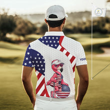 Load image into Gallery viewer, Flamingo Custom Name White American Flag Patriotic Golf Mens Polo Shirt, Flamingo Golf Clothing For Mens NYN2960
