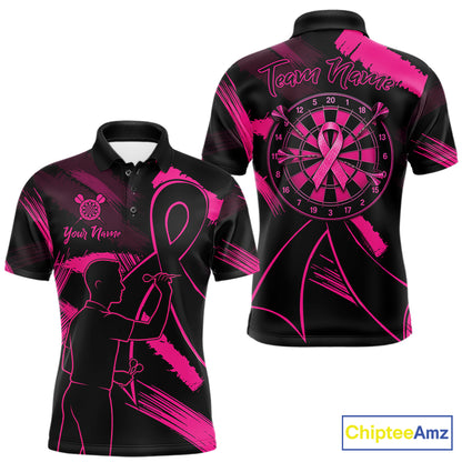 Black and pink grunge ribbon dart shirt for men breast cancer awareness dart jersey