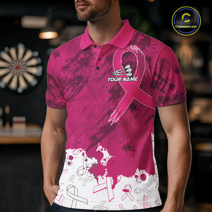 White & Pink Grunge Ribbons Pattern Breast Cancer Dart Shirt For Men Custom Dart Team Jerseys NYN3347