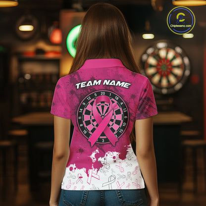 White & Pink Grunge Ribbons Pattern Breast Cancer Dart Shirt For Women Custom Dart Team Jerseys NYN3347