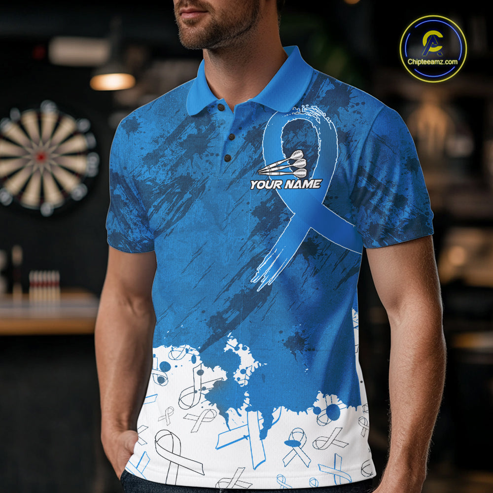 White & Blue Grunge Ribbons Pattern Prostate Cancer Dart Shirt For Men Custom Dart Team Jerseys NYN3348