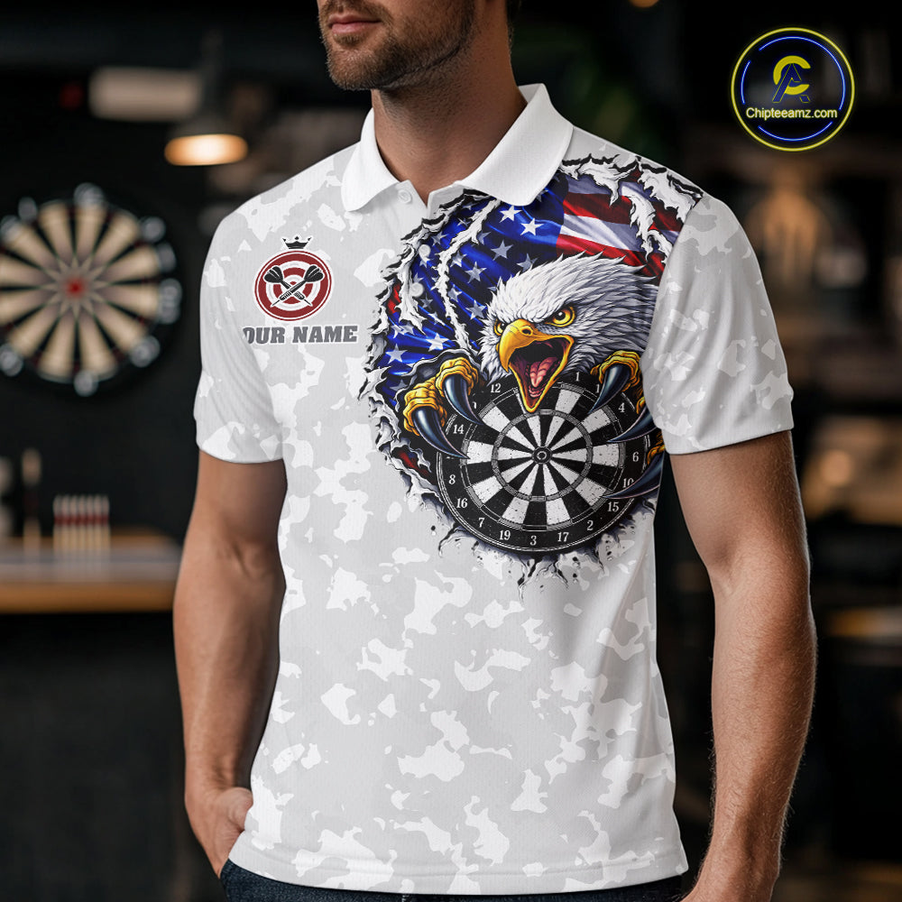Personalized American Flag Skull Eagle Grey Camo Darts Shirts For Men Patriotic Darts Team Outfits NYN3354