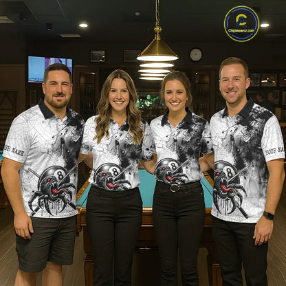 Funny Spider Billiard Pool Shirts For Women Custom Grunge Ball 8 Billiard League Jerseys NYN2304