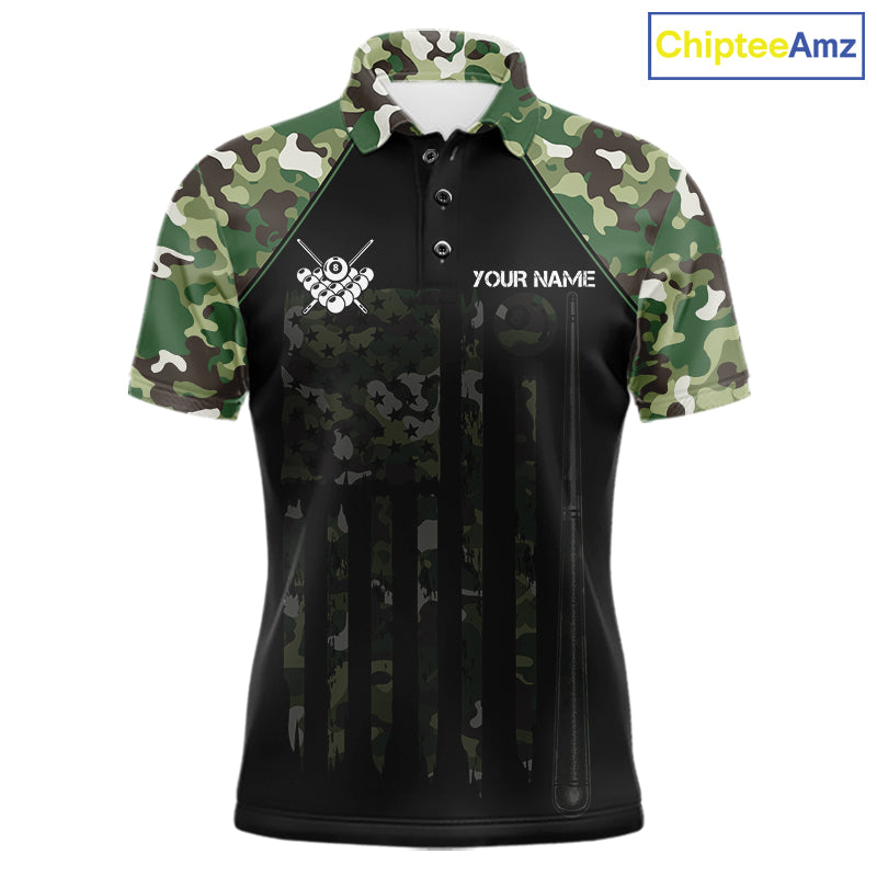 US Flag Camouflage 8 Ball Pool Billiard Polo & Quarter-Zip Custom Billiard Team Attire For Men NYN2748