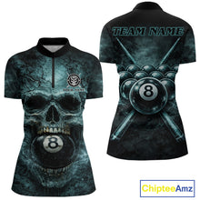 Load image into Gallery viewer, Custom Teal Smoke Grunge Skull Pool 8 Ball Women Billiard Shirt Personalized Ball Billiard Attire NYN2592