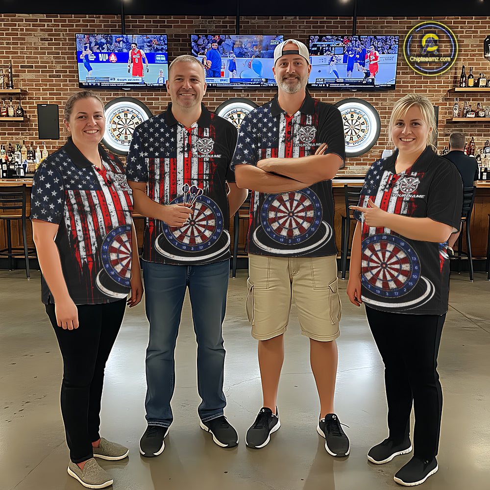 Custom Funny Rich Eagle Grunge US Flag Darts Quarter-Zip Shirts For Women Patriotic Darts Team Jerseys NYN2757