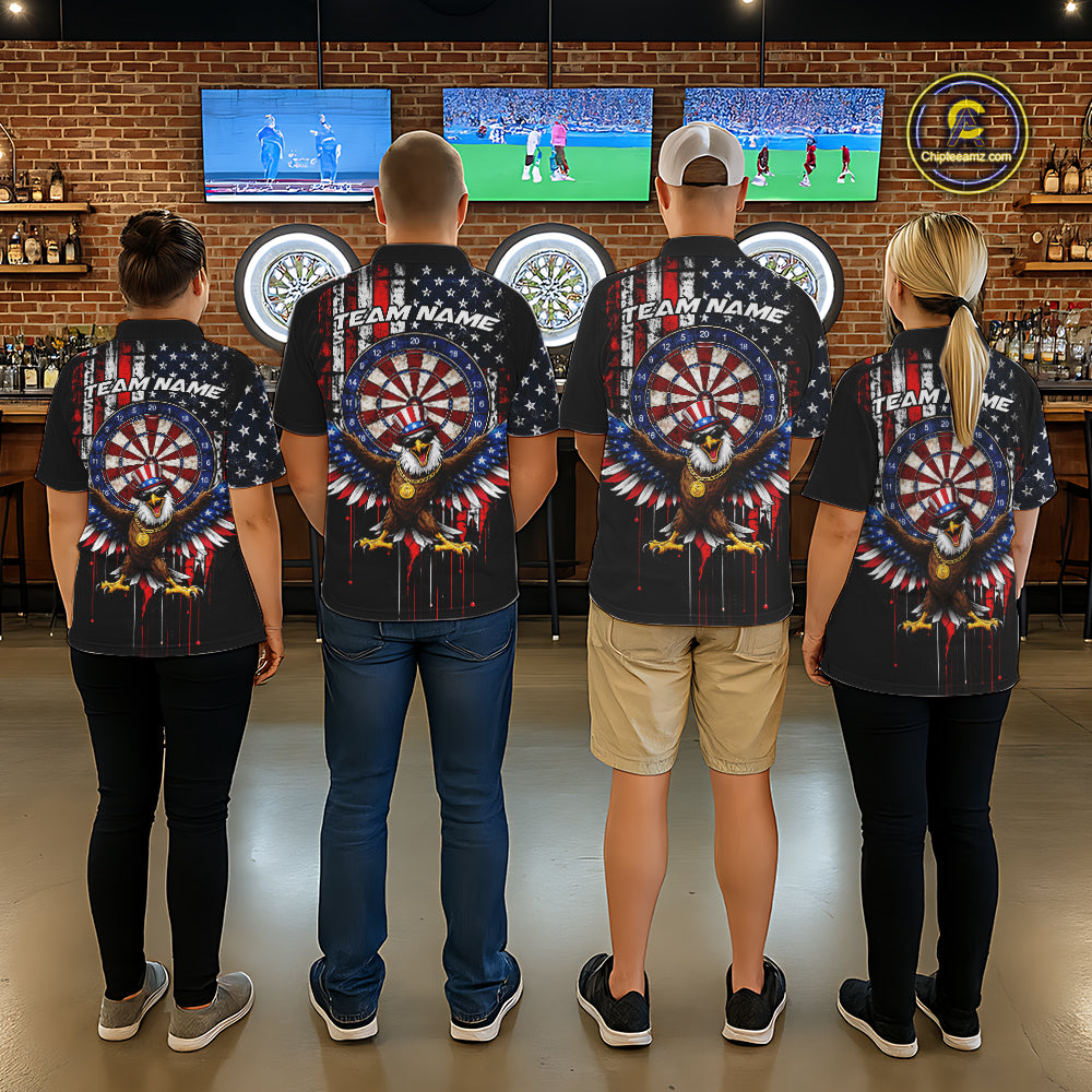 Custom Funny Rich Eagle Grunge US Flag Darts Quarter-Zip Shirts For Women Patriotic Darts Team Jerseys NYN2757