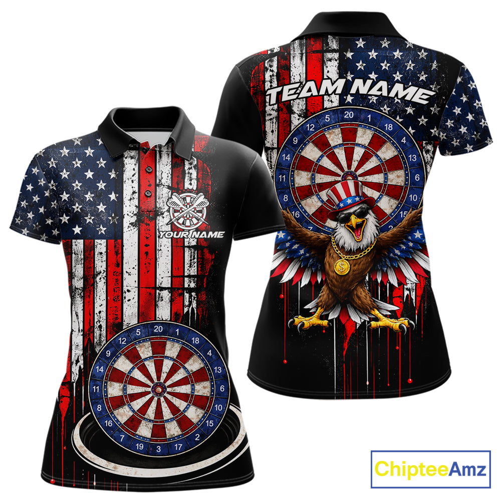 Custom Funny Rich Eagle Grunge US Flag Darts Polo Shirts For Women Patriotic Darts Team Jerseys NYN2757
