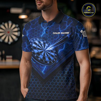 Blue Hexagon Pattern Thunder Lightning Mens Darts Shirt Personalized Dart Team Jerseys For Darters NYN3164