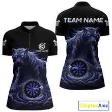 Load image into Gallery viewer, Custom Blue Smokes Funny Tiger Dartboard Women Darts Quarter-Zip Shirt, Outfits Dart Jerseys NYN1811
