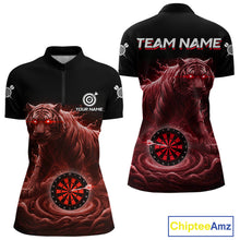 Load image into Gallery viewer, Custom Red Smokes Funny Tiger Dartboard Women Darts Quarter-Zip Shirt, Outfits Dart Jerseys NYN1812