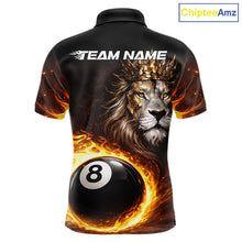 Load image into Gallery viewer, Yellow Flames Crown Lion Pool 8 Ball Men Billiard Polo &amp; 1/4-Zip Shirt Custom Billiard Attire NYN2605