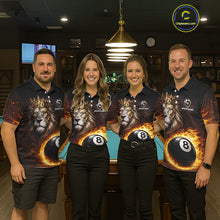 Load image into Gallery viewer, Yellow Flames Crown Lion Pool 8 Ball Men Billiard Polo &amp; 1/4-Zip Shirt Custom Billiard Attire NYN2605