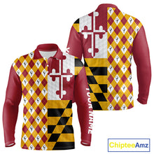 Load image into Gallery viewer, Mens Golf Polo Shirts Maryland Flag Patriotic Custom Golf Ball Argyle Pattern Mens Golf Polos NYN3382