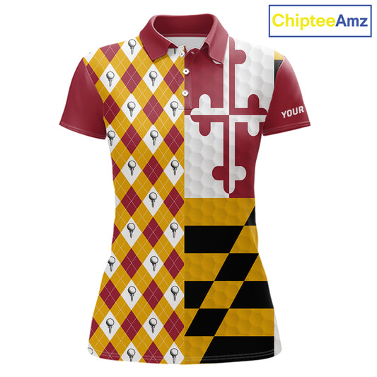 Womens Maryland flag golf polo shirt custom argyle golf polo