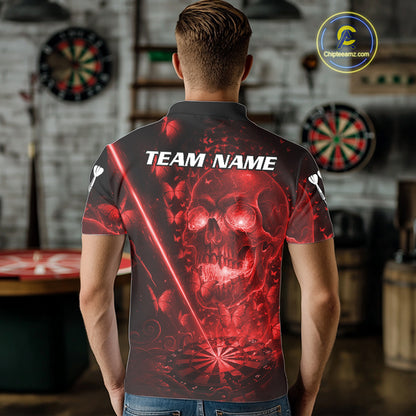 Lightning Red Butterflies Skull Dartboard Custom Men Darts Polo Shirt Dart Jerseys NYN1849