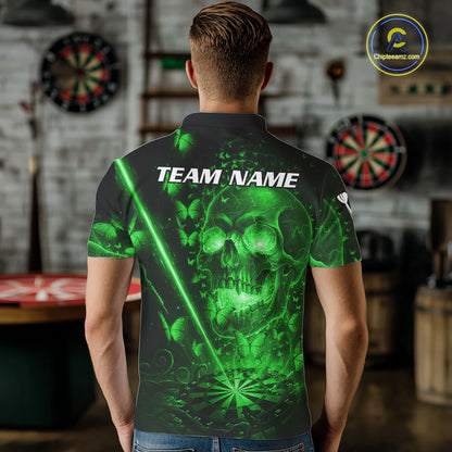 Lightning Green Butterflies Skull Dartboard Custom Men Darts Polo Shirt Dart Jerseys NYN2354
