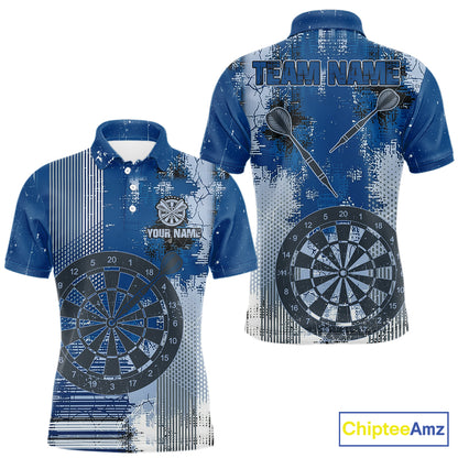 Blue Grey Grunge Dartboard Men Dart Polo & 1/4-Zip Shirt Custom Team Name Dart Jersey For Darters NYN2975