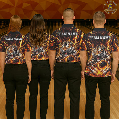 Custom Orange Fire Flaming Tiger Bowling Shirts For Men Tiger Bowling Tournament Shirt NYN3944