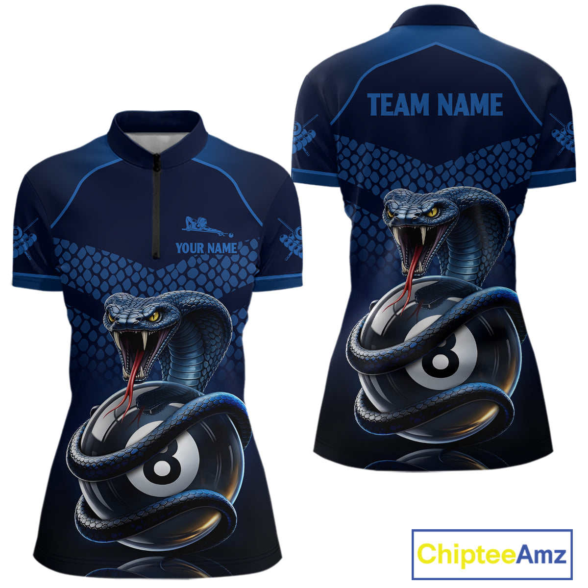Personalized Funny 8 Ball Pool Cobra Snake Billiard Shirts For Women Billiard Polo & 1/4-Zip Jerseys NYN2988