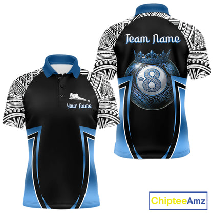 Blue Tribal 8 Ball Billiard Shirt For Men Personalized Tribal Pool Polo & 1/4-Zip Team Jersey NYN2984