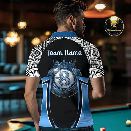 Blue Tribal 8 Ball Billiard Shirt For Men Personalized Tribal Pool Polo & 1/4-Zip Team Jersey NYN2984